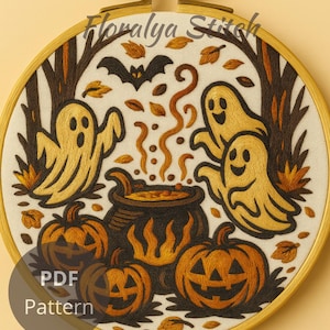 Halloween Stickanleitung: Geister, Kürbisse & Kessel-Stickerei-Stickmuster (PDF-Muster)