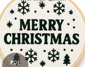 Patrón de bordado de Feliz Navidad / Arte navideño en bastidor (Patrón en PDF)