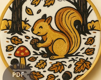 リスの刺繍パターン：森の秋のデザイン（PDFパターン） - Etsy 日本