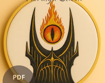 Eye & Dark Tower Embroidery Pattern: Gothic Fantasy Hoop Art (PDF Download)