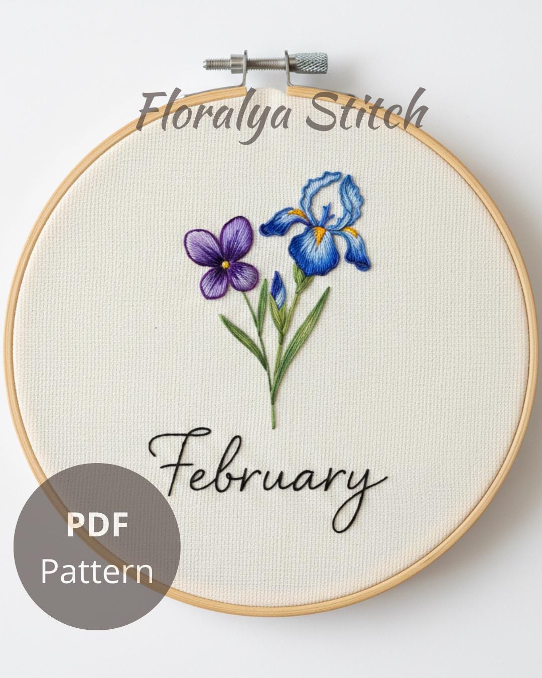 Violet and Iris Embroidery Pattern, February Birth Flower (PDF Pattern ...