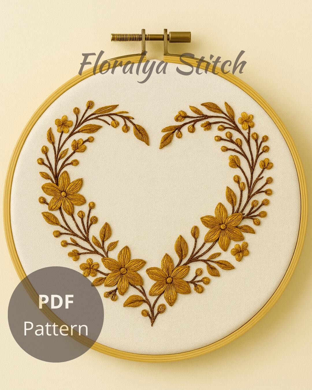 Floral Heart Wreath Embroidery Pattern: Botanical DIY Hoop Art (PDF ...