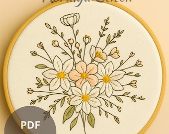 花束刺繍パターン：ボタニカルフープアート（PDFダウンロード）