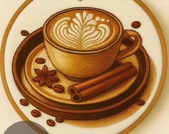 Coffee & Spice Embroidery Pattern: Cinnamon, Anise Hoop Art (PDF Download