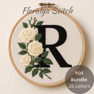 Florales Alphabet Stickmuster: A-Z Monogramm Stickdatei A-Z (PDF Digital Download)