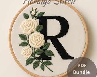 Floral Alphabet Embroidery Pattern: A-Z Monogram (PDF Digital Download)