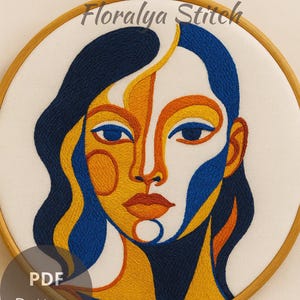 Abstract Woman Embroidery Pattern: Modern Boho Portrait (PDF Downloadable Design)