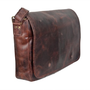 Full Grain Buffalo Leather Messenger Bag: 16in Laptop Briefcase, Rustic Vintage Satchel