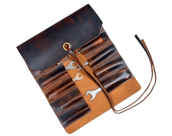 Full Grain Leather Tool Roll Pouch, Woodworking, Carving, Workshop Storage