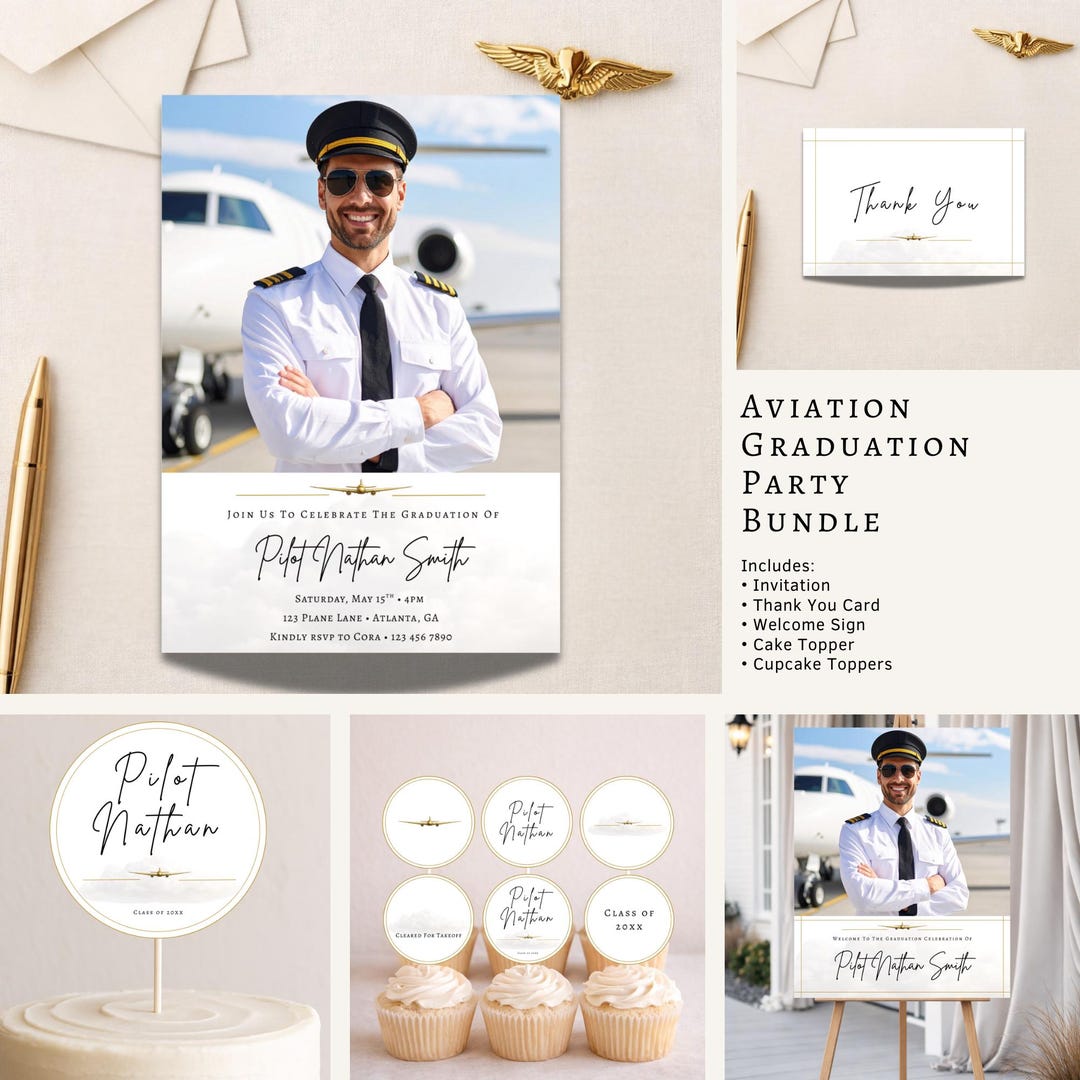 Pilot Graduation Invitation Template With Photo, Aviation Graduation ...