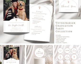 Veterinarian Graduation Party Bundle Template, DVM Graduation Invitation, Vet School Graduation Decor, Editable Canva Invite, Welcome Signs
