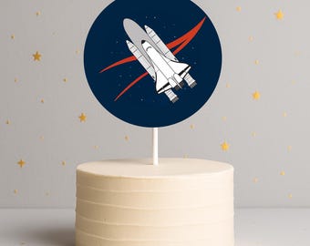 Space Shuttle Cake Topper | 5” Rocket Ship Party Decor | Astronaut Birthday Template (Editable in Canva)