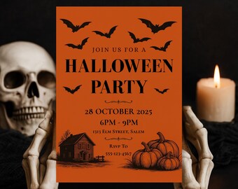 Halloween Party Invitation | Vintage Spooky Haunted House Invite | Editable Template | Printable Halloween Party Decor