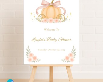 Pumpkin Baby Shower Welcome Sign | Little Pumpkin Fall Baby Shower Decor |Editable Canva Template | Autumn Baby Shower Sign Digital Download