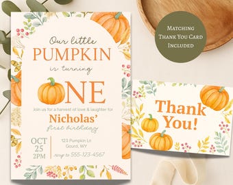 Our Little Pumpkin 1st Birthday Invitation | Fall Harvest Birthday Invite | Editable Autumn Pumpkin Birthday Template | Digital Download