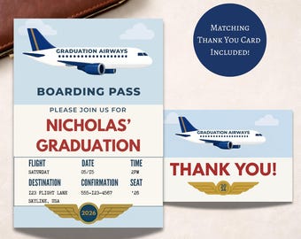 Pilot Graduation Invitation Template | Aviation Graduation Party Invite | Boarding Pass Graduation Printable | Flight School Celebration