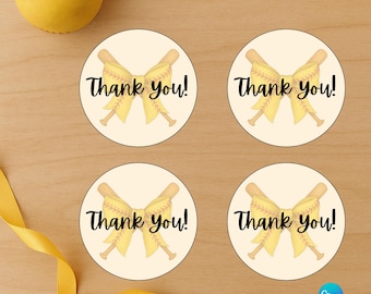Softball Birthday Favor Tags | Batter Up Thank You Tags | 2.5” Editable Canva Template (Digital Download)