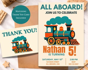 Vintage Train Birthday Invitation | Train Birthday Invitation | Choo Choo Party Invite | All Aboard Birthday Ticket | Editable Digital