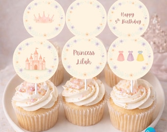 Princess Cupcake Toppers | Princess Dress Up Birthday Party | 2.5” Round Cupcake Toppers | Girl Princess Birthday Decor | Printable Party