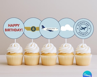 Airplane Cupcake Toppers | 2.5” Flight Party Circles | Boarding Pass Birthday Decor (Digital Download)