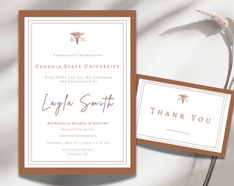 RN Graduation Invitation Template, Nursing Graduation Invite, BSN ADN Grad Party Invite, Minimalist Nurse Canva Template, Thank You Card