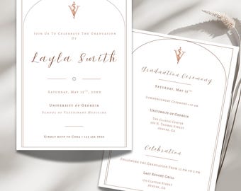 Veterinarian Graduation Invitation Template, Editable Canva 5x7 Invite with Itinerary, Modern Vet School Graduation Announcement