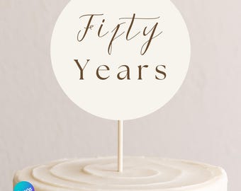 50th Anniversary Cake Topper | Fiftieth Wedding Anniversary | Minimalist Gold Cake Decor | Printable Canva Template