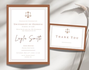 Law School Graduation Invitation Template, Juris Doctor Graduation Invite, JD Graduation Announcement, Law School Grad Party, Canva Template