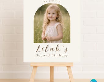 Two Years of Love Welcome Sign | Second Birthday Welcome Sign | Boho Neutral Birthday Poster | Editable Canva Template