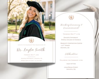 Dentist Graduation Invitation Template, Dental School DDS Hooding Ceremony Invite, DMD Canva Photo Graduation Party