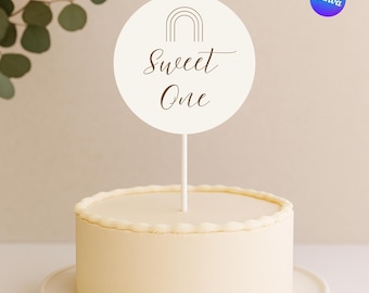 Sweet One Cake Topper | Boho Rainbow 1st Birthday Party Decor (Editable Printable)