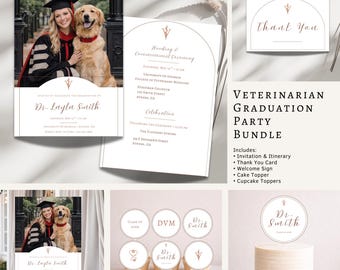Veterinarian Graduation Party Bundle Template, DVM Graduation Invitation, Vet School Graduation Decor, Editable Canva Invite, Welcome Signs