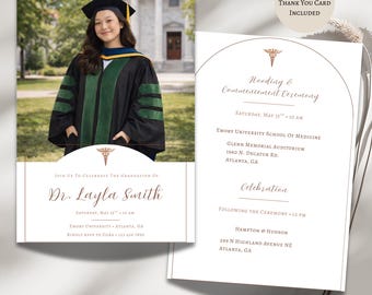 Doctor Graduation Invitation Template, Medical School Hooding Ceremony Invite, MD Graduation Announcement, Editable Photo Invitation Canva