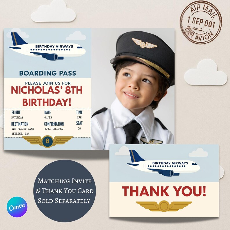Airplane Boarding Pass Birthday Welcome Sign | Pilot Travel Party ...