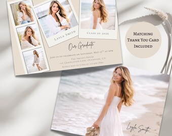 Modern Coastal Graduation Invitation Template | Photo Graduation Announcement | Senior Photo Invite | Editable Graduation Party Invite