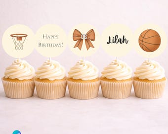 Girls Basketball Cupcake Toppers | Basketball Birthday Cupcake Toppers | Sports Birthday Party Decor | 2.5” Printable Cupcake Toppers