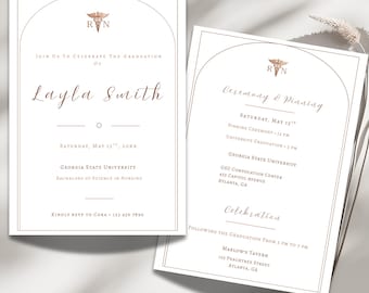 RN Graduation Invitation Template, Nursing Graduation Invite, BSN ADN Pinning Ceremony Invitation, Modern Minimalist Graduation Invite