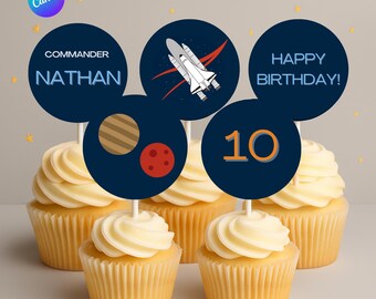 Space Shuttle Cupcake Toppers | Rocket Birthday Circles | Astronaut Party Decor (Digital Download)