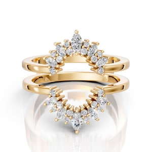 Moissanite & 14K Gold Curved Wedding Band Enhancer Ring