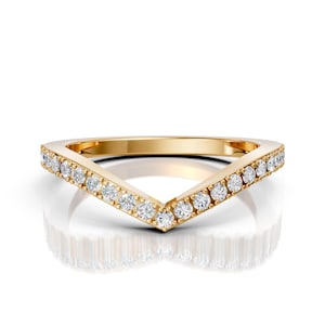 14K Gold Curved Moissanite Wedding Band: Dainty Stacking Ring