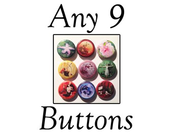 Art Buttons - Nine 1” Pinback - of Original Oil Paintings by Shelley Irish