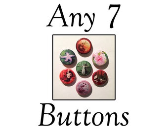 Art Buttons - Seven 1” Pinback - of Original Oil Paintings by Shelley Irish