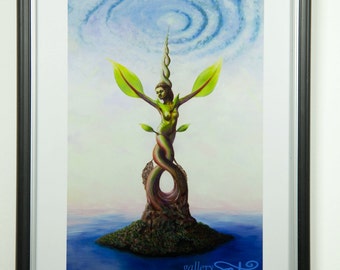 Giclée Print, Framed - Goddess Art – ‘Green Goddess of New Growth'- by Shelley Irish, 8.5" x 11", Fine Art Giclée Print on Metallic Paper