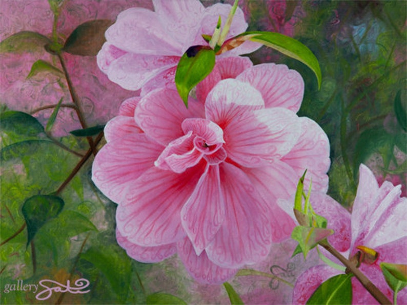 Greeting Card Pink Swirl Garden Card of Original Oil Painting by Shelley Irish image 2