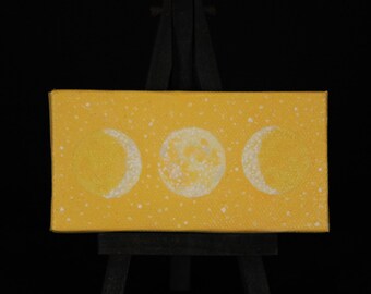 Oil Painting - Sacred Feminine Moon in Morning Sun Sky, 2" x 4" Comes with mini black easel and magnet strips on back