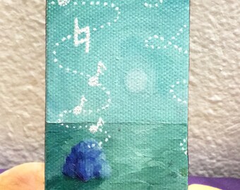 Oil Painting - 'Song of the Sea' - Mini Alter Art - Seascape Zen Musical Art - 2" x 4"