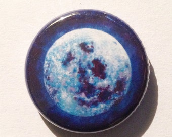 Button – ‘Full Blue Moon’- 1 inch-Pinback Art Button of, ‘Full Blue Moon', Original Oil Painting by Shelley Irish