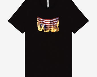 First amendment rights freedom of speech & petitioning the government, American flag in distress, Land of the free because of the brave