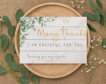 Rustic Eucalyptus "Many Thanks" Thank You Card | Editable Canva Template | Printable Digital Download