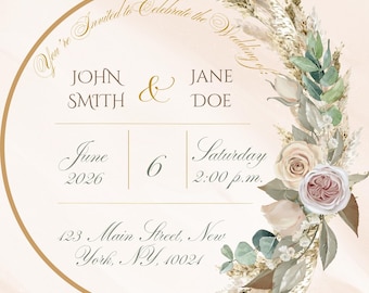 Elegant Floral Arch Wedding Invitation – Editable Canva Template